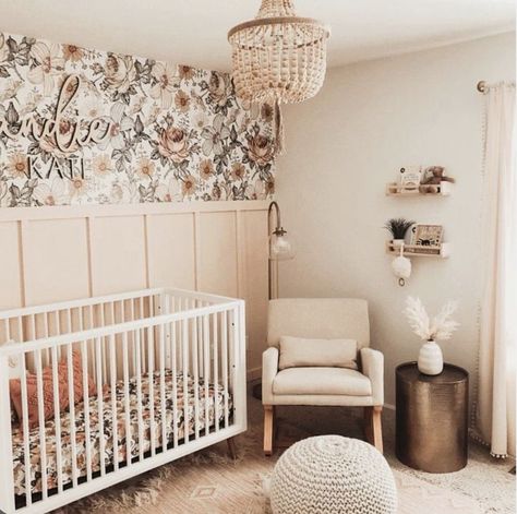 #babyboyroom #nurseryroom #ikeanursery #babyroom Baby Girl Nursery Themes Wallpaper, Off Center Crib Nursery, Mommy And Me Room Ideas, Magnolia Nursery Theme, Maeve Nursery, Twin Girl Nursery Ideas, Rose Nursery Theme, Sage And Blush Nursery, Farmhouse Girl Nursery