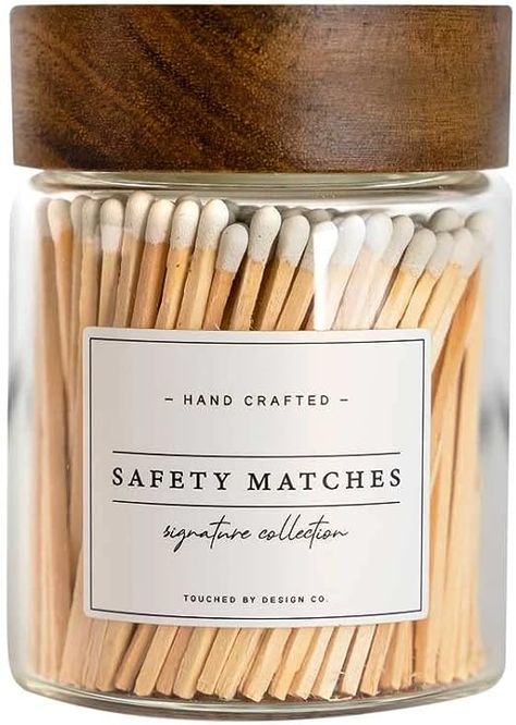 Amazon.com: Touched By Design Co Signature Decorative Match Holder w Approx 150 White 3" Matches in a Jar | Glass Match Bottle for Lighting Candles or Fireplace | Bulk Matchsticks in Cloche w Striker : Home & Kitchen Matches In A Jar, Decorative Matches, Match Jar, Match Bottle, Match Holder, Jar Design, Safety Matches, In A Jar, Etsy Candles