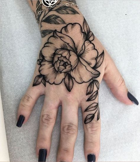 Full Hand Flower Tattoo, Flower On Hand Tattoo For Women, Simple Flower Hand Tattoo, Small Hand Flower Tattoos, Small Floral Hand Tattoos, Wrist Floral Tattoos For Women, Dainty Flower Hand Tattoo, Elbow Tattoos For Women Traditional, Hand Tattoo Floral