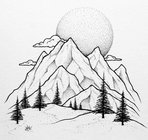 Drawing Of Mountains, Mountain Wall Painting, Stippling Art, Mountain Drawing, Graphic Design Blog, Mountain Tattoo, Arte Sketchbook, Landscape Drawings, Love Is