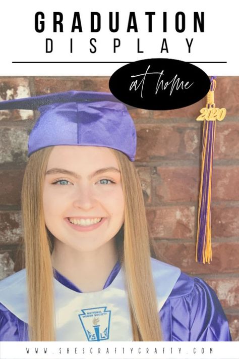 Graduation Display  |  How to make a graduation display at home for your high school senior  |  She's Crafty Graduation Display, Senior Week, Senior Jackets, Cap Display, High School Diploma, High School Senior Portraits, Childhood Photos, Cap And Gown, High School Senior