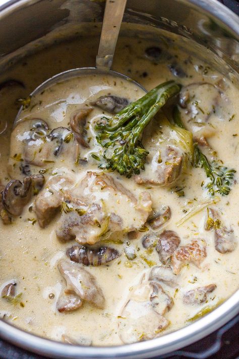 Instant Pot Creamy Beef Recipe with Mushroom, Cream cheese and Broccoli - #instantpot #keto #lowcarb #eatwell101 #recipe - This delicious and nourishing Instant Pot beef recipe makes a perfect carefree dinner! - #recipe by #eatwell101 Creamy Beef Recipes, Creamy Beef Soup Recipes, Instant Pot Cream Of Mushroom Soup, Mushroom Cream Cheese, Creamy Beef Stew, Beef And Mushroom Stew, Cheese And Broccoli, Beef With Mushroom, Beef Mushroom