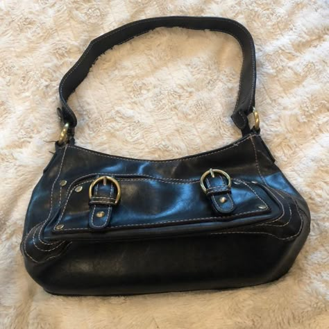 Y2k Handbag, Black Leather Handbag, Bags Style, Vintage Leather Bag, Black Handbag, Black Purse, Pretty Bags, Black Leather Handbags, Cute Bags