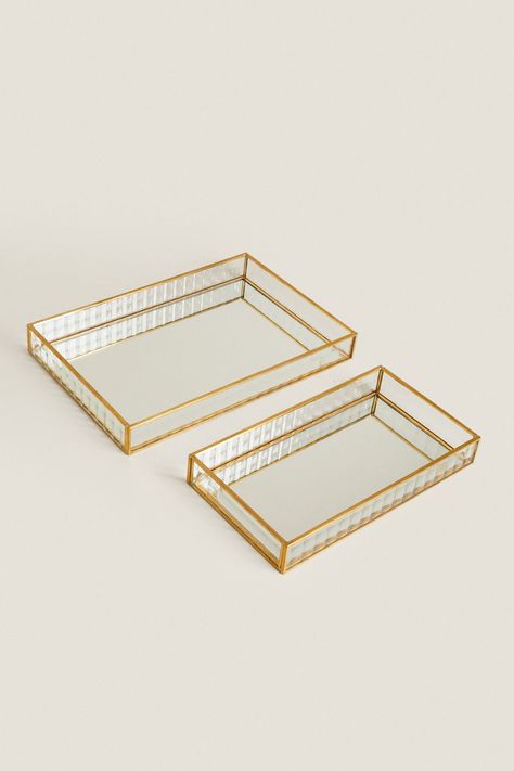 GOLDEN-RIM TRAY - Gold | ZARA United States Gold Nightstand, Gold Tray, Dorm Accessories, Nightstand Decor, Gold Bedroom, Perfume Tray, Bathroom Tray, Gold Bathroom, Preppy Room