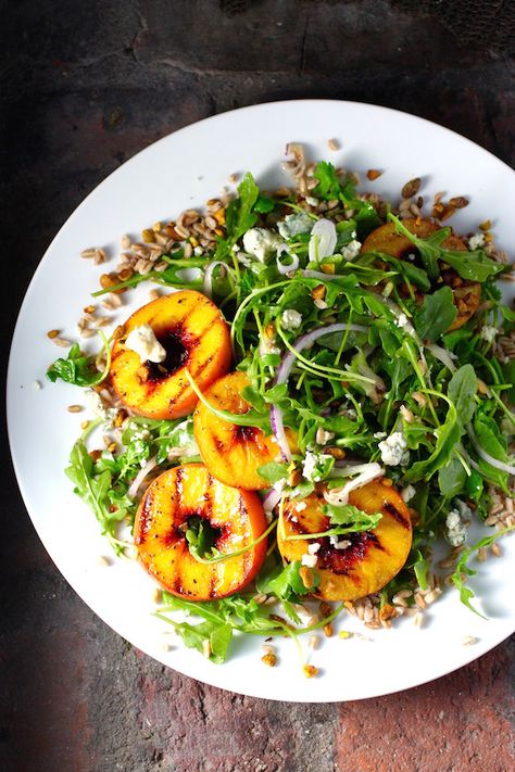 Salad Arugula, Pickled Red Onion, Grilled Peach Salad, Maple Bourbon, Peach Salad, Bleu Cheese, Grilled Peaches, Arugula, Summer Salads