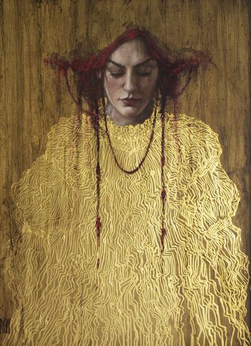 Stephanie Rew, Slavic Goddess, Gold Leaf Art, Portrait Paintings, Gold Leaf Painting, Z Arts, Doodle Illustration, Painted Leaves, Edinburgh Scotland