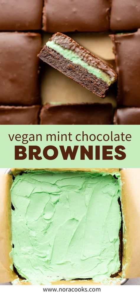 Vegan Mint Brownies, Vegan Fudge Brownies, Fudgy Vegan Brownies, Bakery Inspiration, Vegan Bars, Nora Cooks, Chocolate Mint Brownies, Mint Frosting, Christmas Bakes