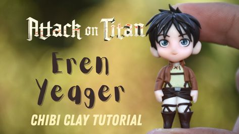 Attack on titan | SHINGEKI NO KYOJIN | EREN YEAGER Chibi Tutorial, Chibi Reference, Clay Pins, Clay Things, Sculpey Clay, Attack On Titan Eren, How To Make Clay, Eren Yeager, Clay Figures