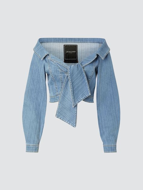 Blue Streaky Denim Jacket Couture Collection blue | Jacob Cohën™ US Cool Pieces Of Clothing, Blue Denim Jacket Outfit, Clothes Pieces, Denim Couture, Blue Denim Top, Denim Clothes, Denim Inspiration, Us Fashion, Jacket Denim