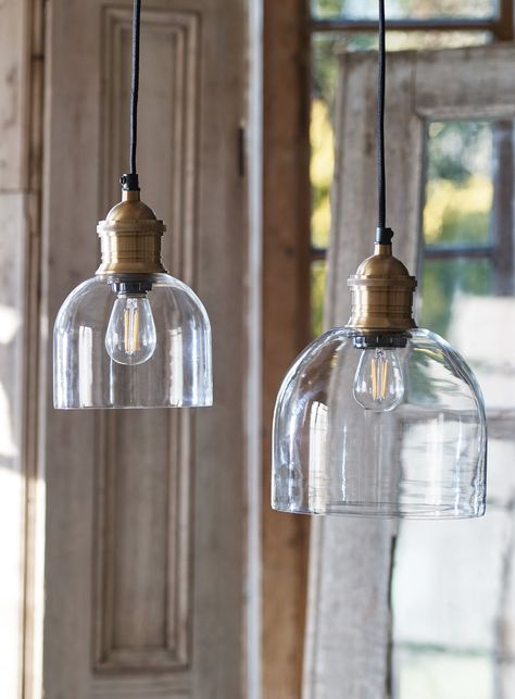 Greenwich House, Lighting For Kitchen Island, Lights Over Kitchen Island, Lighting For Kitchen, Glass Lights, Dome Pendant Lighting, Metal Pendant Light, Overhead Lighting, Glass Lantern