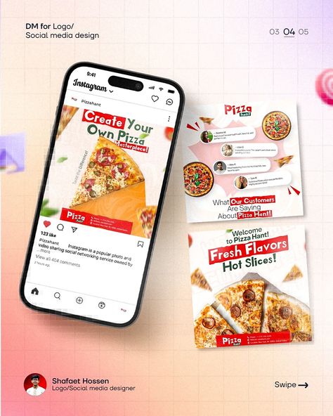 🚀 Introducing the Pizza Hant Project: Branding & Social Media Campaign 🍕 Here’s a sneak peek into how I helped build a memorable brand identity for Pizza Hant! 🔎 What I Worked On: ✔️ A bold, playful logo that screams “freshness” and “appetite” 🍅 ✔️ Social media content with eye-catching visuals and compelling calls-to-action. 🎯 Result: Increased brand recognition and engagement with a design that resonates with pizza lovers. 👉 Looking for dynamic branding or social media designs? Let’s cre... Dynamic Branding, Playful Logo, Brand Recognition, Branding Social Media, Media Campaign, Social Media Designs, Social Media Campaign, Pizza Lovers, Social Media Branding