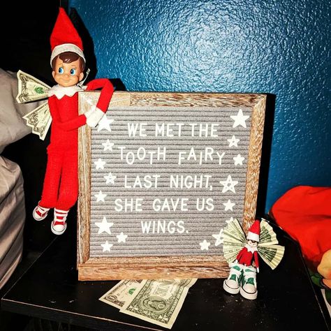 Elf And Toothfairy Ideas, Elf Tooth Fairy Ideas, Tooth Fairy Elf On The Shelf, Elf On The Shelf Tooth Fairy Ideas, Tooth Fairy And Elf On The Shelf, Elf On The Shelf Dental Office, Elf On The Shelf I’m Back Sign, Elf On The Shelf Meets Tooth Fairy, Tooth Fairy