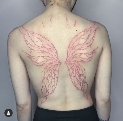 Big Wing Tattoo On Back, Angle Wings Tattoo Back, Big Wings Tattoo, Back Tattoo Wings, Angle Wing Tattoos, Fairy Wing Tattoos, Pink Fairy Wings, Wing Tattoos On Back, Pixie Wings