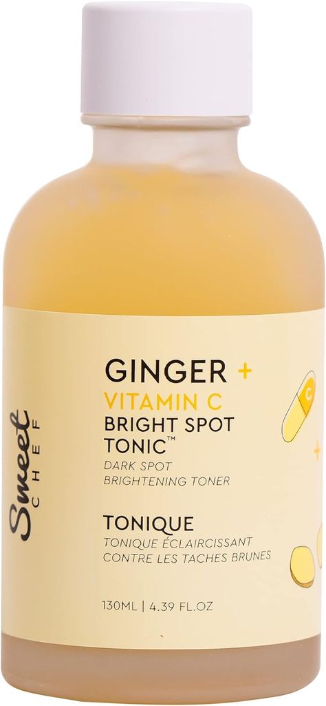 Sweet Chef Ginger + Vitamin C Spot Tonic - Ginger + Turmeric Vitamin C Facial Toner, Hydrates and Visibly Smooths Skin - Vitamin C Helps to Fade The Appearance of Dark Spots (130ml / 4.39 fl oz) Vitamin C Toner, Vitamin C Oil, Vitamin A Serum, Turmeric And Ginger, Vitamin C Facial, Best Vitamin C Serum, Turmeric Vitamins, Carrot And Ginger, Ginger Turmeric