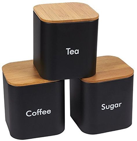 Black Stainless Steel Kitchen, Kitchen Decor Collections, Sugar Container, Kitchen Organizers, Kitchen Canister Set, Home Coffee Stations, Coffee Canister, Tea Storage, Cute Kitchen