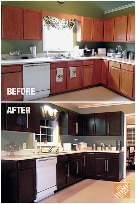 The paint makeover on these cabinets makes for an amazing before and after! Learn how Rust-Oleum paint did wonders for this kitchen on The Home Depot Blog. Diy Kitchen Makeover Ideas, Kosher Kitchen, Kitchen Diy Makeover, Kitchen Renovations, Refinishing Cabinets, White Appliances, Painting Kitchen, Kitchen Cabinets Makeover, Classic Kitchen