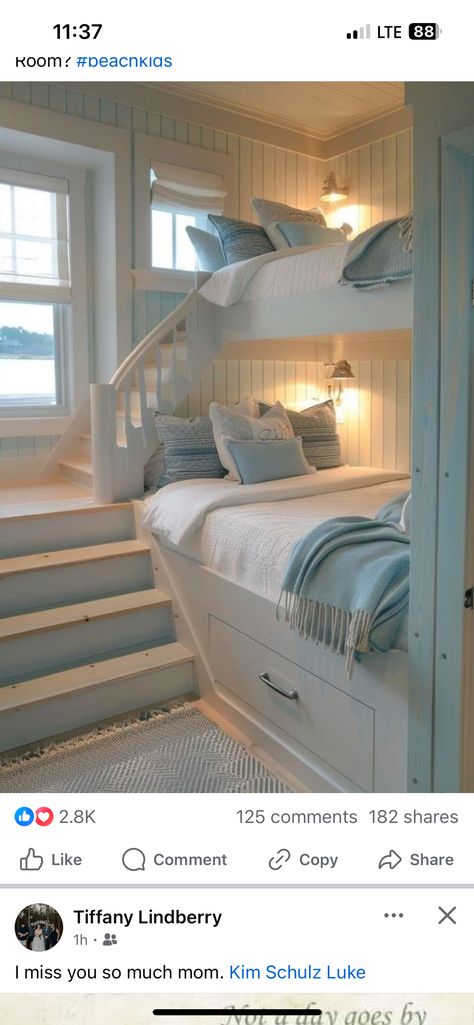 Bunk Room Ideas, Adult Bunk Beds, Built In Bunks, Built In Bed, Bunk Rooms, Bunk Bed Designs, Bunk Room, Beach Kids, Bunk Beds