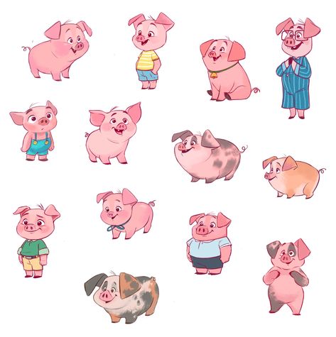 Pig Character Design, Cute Pig Illustration, Pigs Illustration, Pig Character, Pig Illustration, Pig Art, Pig Cartoon, Animated Animals, 수채화 그림