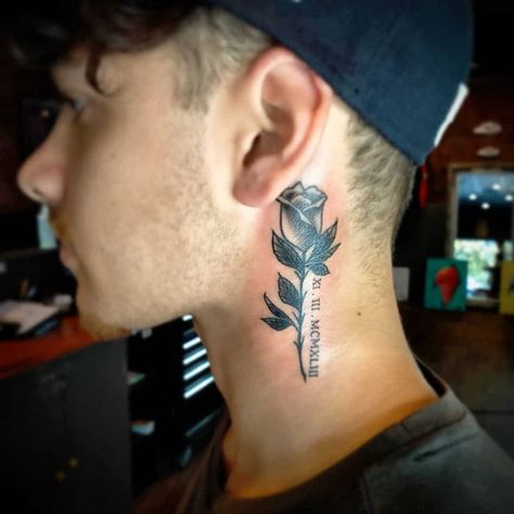 Neck Tattoo With Name, Side Neck Tattoo For Guys Ideas, Side Neck Tattoos For Men, Traditional Tattoo Neck, Neck Tattoo For Boys, Side Neck Tattoo For Guys, Back Of Neck Tattoo Men, Guy Tattoos, Front Neck Tattoo