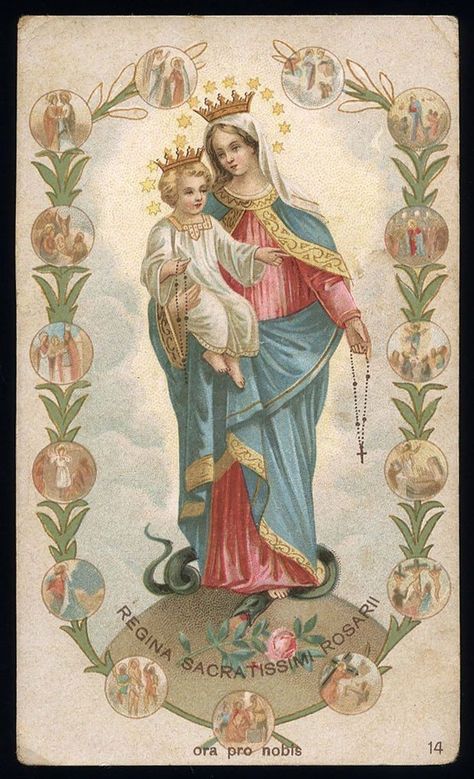 Virgin Mary Art, Vintage Holy Cards, Blessed Mary, Religious Pictures, Queen Of Heaven, Catholic Images, San Michele, Blessed Mother Mary, Child Jesus