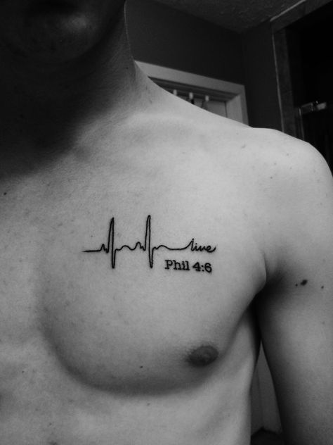 Heartbeat Tattoo On Chest, Tattoo Heartbeat, Phil 4 6, Ekg Tattoo, Scripture Tattoos, Live Tattoo, Forearm Tattoo Quotes, Hope Tattoo, Heartbeat Tattoo