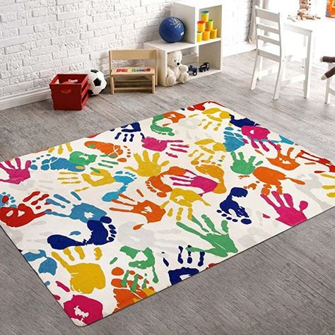 STARUIA Handprints and Footprints Kids Rug Play Carpet,4 x 6 ft Washable Colorful Area Rug for Nursery Room,Ultra Soft Non-Slip Indoor Play Mat for Bedroom Playroom Classroom Area Rug For Nursery, Rug For Nursery, Nursery Room Rugs, Playroom Classroom, Boy Girl Bedroom, Classroom Rug, Kids Area Rugs, Room Theme, Play Rug