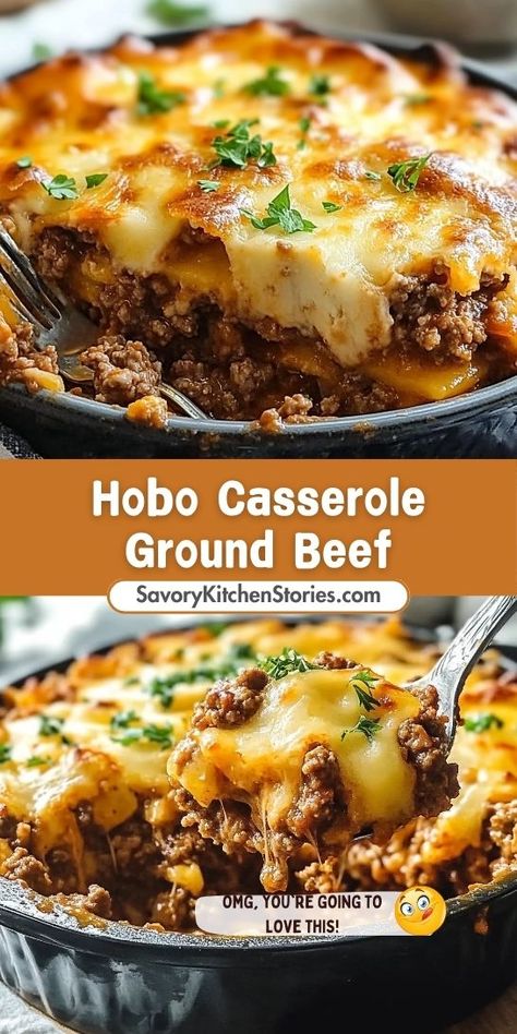 Want a satisfying one-pan meal that pleases everyone? This Hobo Casserole Ground Beef Recipe is packed with protein and vibrant veggies, making it a nutritious choice for busy nights. Pin this recipe now to keep it handy for your next family feast or potluck gathering! Ground Chuck Recipes, Best Hamburger Casserole Recipes, Casserole Ground Beef, Hobo Casserole, Beef Recipes Easy Dinners, Beef Freezer Meals, Recipes Using Ground Beef, Hamburger Casseroles Recipes, Ground Beef Recipe