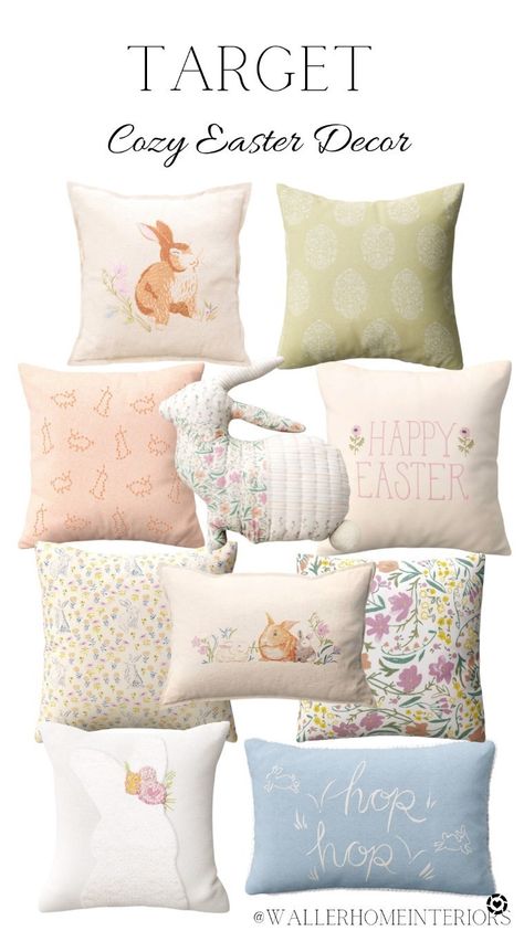 Easter Cushion Ideas, Bunny Pillow Pattern Free Sewing, Rabbit Pillow Diy, Easter Throw Pillows, Easter Cushions, Bunny Cushion, Pillow Party, Easter Pillows, Spring Pillows