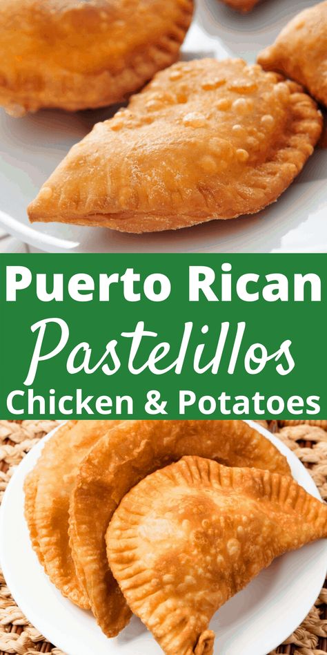 Puerto Rican Pastelillos, Puerto Rican Chicken, Chicken Empanadas, Chicken And Potato, Puerto Rico Food, Hand Pie Recipes, Boricua Recipes, Chicken And Potatoes, Spanish Dishes