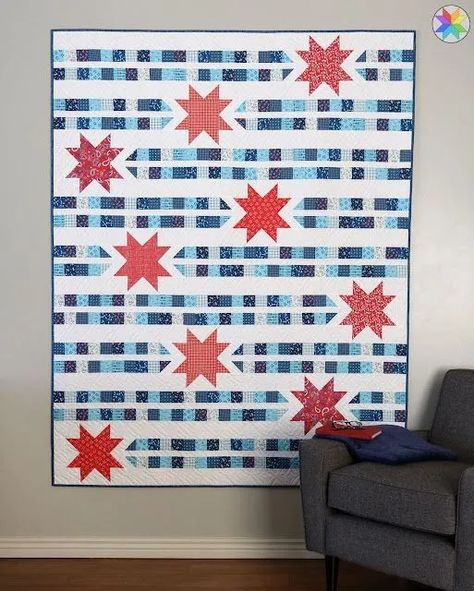 Patriotic Quilting and Sewing Projects for the 4th of July - Diary of a Quilter Star Trails Quilt, Patriotic Sewing, Stripe Quilt Pattern, Patriotic Garden Flag, Strip Piecing, Pineapple Quilt, Heart Quilt Pattern, Flag Quilt, Scrappy Quilt Patterns