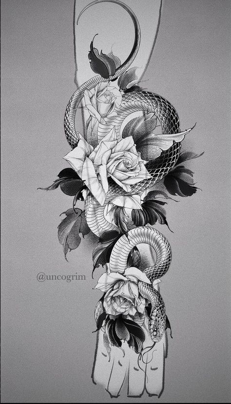 Snake Flower Sleeve Tattoo, Snake Flower Arm Tattoo, Snake And Rose Sleeve Tattoo, Snake And Skull Forearm Tattoo, Snake With Roses Tattoo, Snake And Skull Tattoo Feminine, Snake And Flowers Tattoo Half Sleeves, Rose Leg Sleeve Tattoo, Sleeve Snake Tattoo