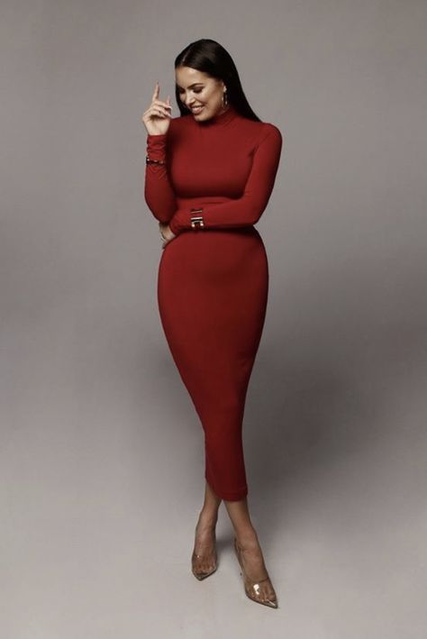 Turtleneck Bodycon Dress, Boujee Outfits, Red Turtleneck, Red Midi, Turtleneck Dress, Red Midi Dress, Turtle Neck Dress, New Classic, Christmas Dress