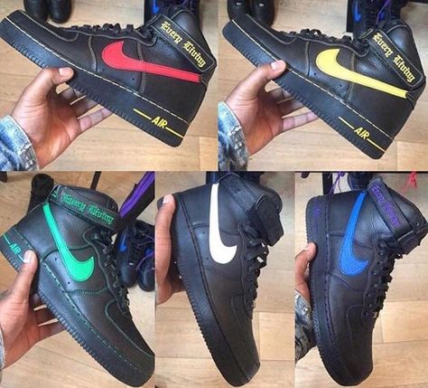 Nike Air Force 1 / Vlone (VF1) Colourways Vlone Air Force 1, Nike Air Force 1 High, Air Force 1 High, Aesthetic Shoes, Nike Sneakers, Fashion Items, Bari, Nike Air Force 1, Air Force 1