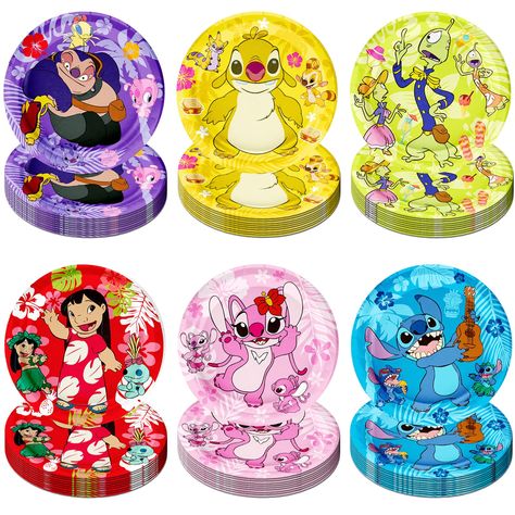 PRICES MAY VARY. 【Stitch Party Supplies】The package you receive include 60 pcs 7" stitch plates（10 pieces of each pattern）.Meet all your needs for lilo stitch party supplies. 【High Quality】:Stitch party plates is made of high-quality thick paper,bright in color,easy to clean, vivid in design, not easy to fade and break,light weight and safe for everyone to use. 【Unique Design】 Stitch party decorations plates are designed with cute film roles , which is very vivid and interesting. Mouse decoratio 626 Day Stitch Ideas, Stitch Bday, Lilo And Stitch Birthday Party Food, Stitch And Angel Birthday Party, Lilo And Stitch Birthday Party Ideas, Lilo And Stitch Birthday Party, Lilo And Stitch Merchandise, Craft Market Display, Toddler Parties