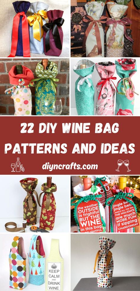 22 DIY Wine Bag Patterns and Ideas Wine Bag Sewing Pattern, Wine Bags Ideas Diy Gifts, Wine Gift Bag Ideas, Wine Bags Ideas, Wine Bag Diy, Fabric Wine Bottle Bag, Wine Bag Pattern, Fabric Wine Bags, Wine Carrier Bag