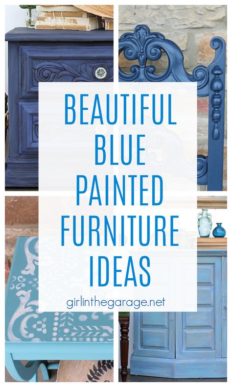 Coastal Blue Chalk Paint Furniture, Blue Chalk Paint Bed Frame, Distressed Furniture Blue, Blue Color Swatches Shades, Blue Antique Furniture, Blue Painted Furniture Ideas, Blue And White Painted Furniture, Blue Furniture Paint Colors, Blue And White Vintage Bedroom