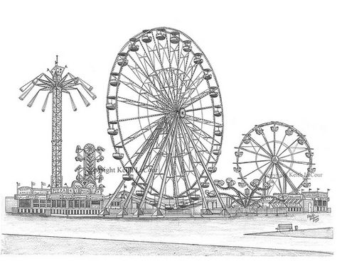 ferris wheel drawings - Google Search Amusement Park Drawing Sketch, Ferris Wheel Sketch, Fair Drawings, Ferris Wheel Tattoo, Ferris Wheel Drawing, Carnival Drawing, 300 Drawing Prompts, Vintage Ferris Wheel, Carnival Tattoo