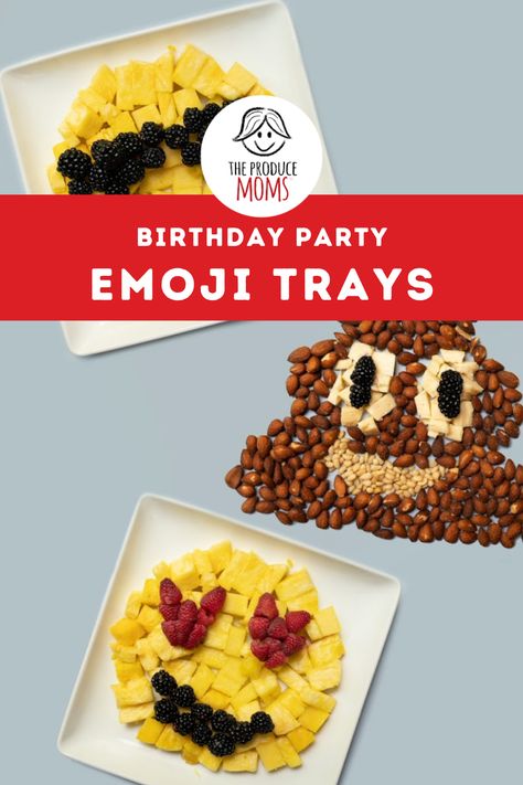 If your child is asking for an Emoji-themed Birthday Party, we are sharing some fun ways for you to to use fresh produce to celebrate. Let your creativity shine with these easy-to-make emoji fruit & nut trays! Smiley Face Fruit Tray, Make Emoji, Party Emoji, Fresh Snacks, Emoji Party, Party Trays, Fitness Community, Veggie Tray, Party Recipes