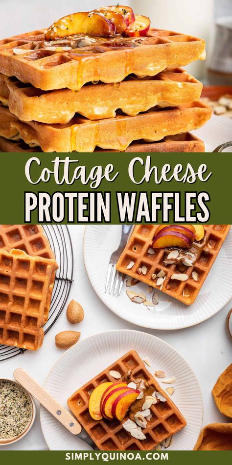 Power up with protein for breakfast with these Protein Waffles. Our homemade cottage cheese protein waffles are packed with goodness, adding extra protein with greek yogurt and cottage cheese. These waffles are also gluten-free, easy to make and wonderful for meal prep. Low Calorie High Protein Breakfast Sandwich, Meal Prep Breakfast Gluten Free, Healthy Greek Breakfast, Homemade Protein Waffles, Homemade Protein Waffle Recipe, Healthy Recipes For Muscle Gain, Easy Protein Waffles Recipe, Kid Protein Breakfast, Healthy Breakfast High Protein Low Carb