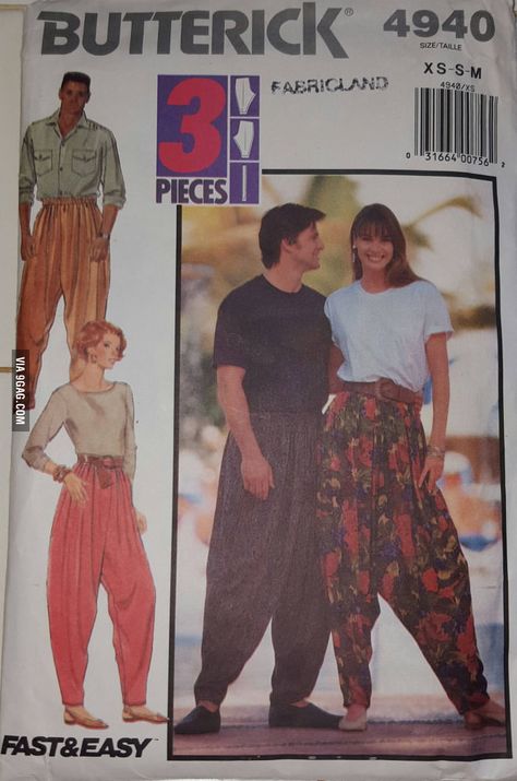 As far as 1990's sewing patterns go, you can't touch this Mc Hammer Pants, Harem Pants Pattern, Hammer Pants, Mc Hammer, Yoga Pants Pattern, 18th Century Costume, Unisex Pants, Pants Sewing Pattern, Butterick Pattern