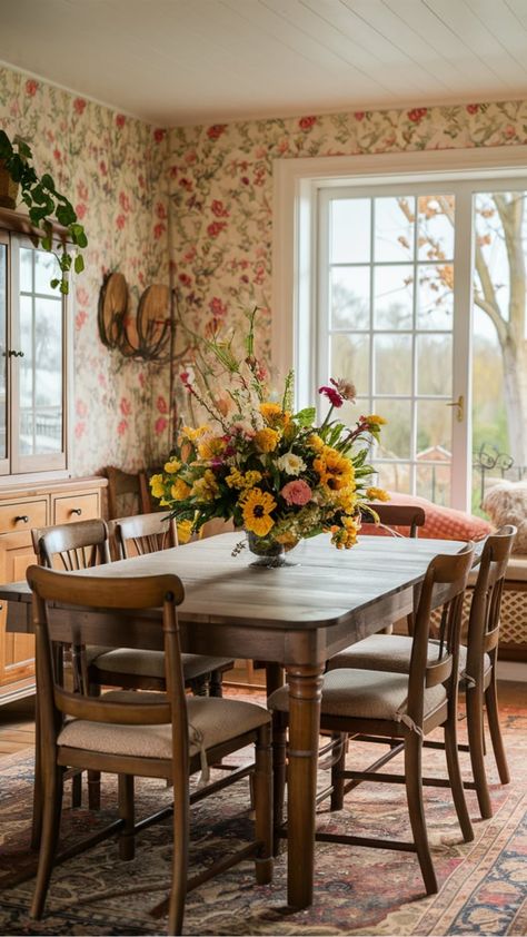 British Countryside dining room English Countryside Dining Room, French Countryside Dining Room, British Dining Room, Countryside Dining Room, 1940s Dining Room, English Cottage Dining Room, Dining Room Design Vintage, English Country Dining Room, Southern Dining Room