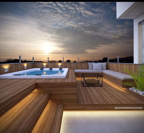 Jacuzzi Deck, Swim Spa Deck, Backyard Spa, Rooftop Patio Design, Hot Tub Patio, Roof Garden Design, Hot Tub Deck, Rooftop Terrace Design, Rooftop Design