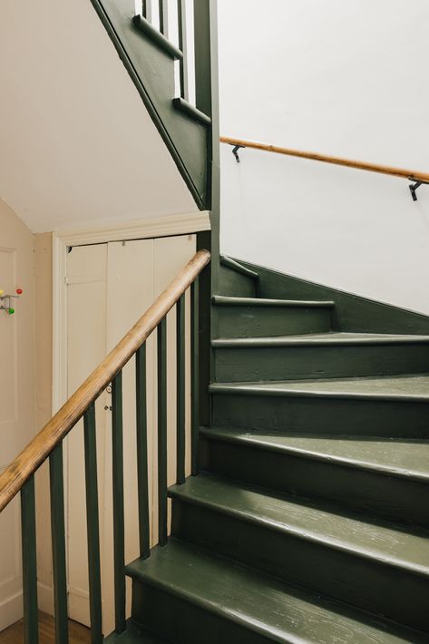 White Brick Tiles, Orange Front Doors, Berwick Upon Tweed, Dark Blue Paint, Tile Splashback, Stainless Steel Countertops, Painted Stairs, Green Flooring, Planning Permission