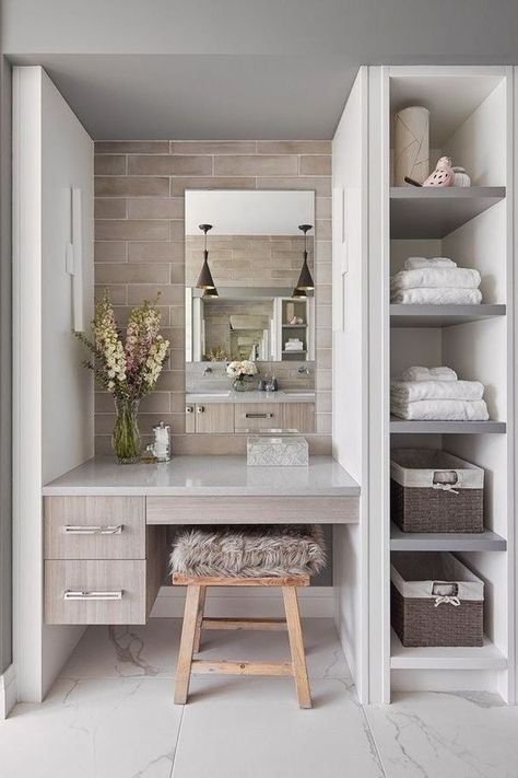 Closet To Bathroom, Closet In Bathroom, Closet With Vanity, Vanity Nook, Corner Closet, Bathroom And Walk In Closet, Bedroom With Walk In Closet, Closet Vanity, Dressing Room Closet