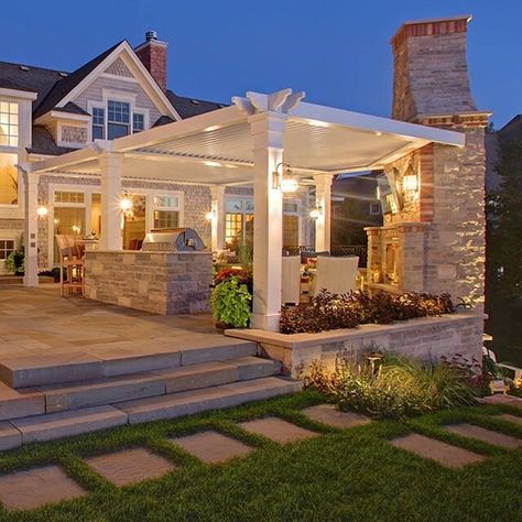 Outside Covered Patio Ideas With Fireplace, Pool House Addition To House, Outdoor Home Remodel, Outdoor Patio Building Ideas, Back Lanai Ideas, Covered Outdoor Grill Station, Outdoor Patio With Kitchen And Fireplace, Covered Patios Attached To Garage, Covered Outdoor Fireplace Ideas