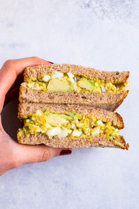 This avocado egg salad uses avocado instead of mayo for a healthy and creamy egg salad that's perfect for sandwiches, wraps or topping salad. You'll love the sweet and spicy flavor that the curry powder adds as well. Curried Salad, Egg Avocado Salad, Curried Egg Salad Recipe, Curry Egg Salad, Eggs Boiled, Egg Salad Sandwich Recipe, Egg Sandwich Recipe, Healthy Egg Salad, Tea Sandwich