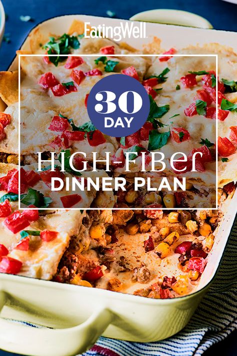 A high-fiber diet helps keep your digestive tract on track, blood sugar levels balance, cholesterol levels low and can even aid in weight loss. We compiled 30 days worth of our favorite high-fiber recipes to make getting those 30 grams of fiber a day a little bit easier for you. #mealplan #mealprep #healthymealplans #mealplanning #mealplanideas #healthyrecipes Recipes With High Fiber, High Fiber Meal Ideas, High Fiber Dinner Recipes Healthy, Fiber Full Meals, High In Fiber Foods Meals, Homemade Method Diet Recipes, High Fiber Shakes, High Fiber Dishes, Recipes With Fiber