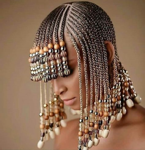 Gold Braids with Fringe and Beads | Clipkulture | Clipkulture Fishtail Braids For Black Women, Ghana Weaving Styles, Cornrows With Beads, Braids And Beads, Twisted Hair, Beaded Hair Pins, African Hair Braiding Styles, Braided Bangs, Braided Cornrow Hairstyles