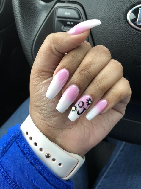 Pink & White Acrylic; Boyfriend’s name ❤️ Nails With Boyfriends Name, Boyfriend Names, S Name, White Acrylic, White Acrylics, Cute Acrylic Nails, Beauty Nails, Nail Ideas, Pink White