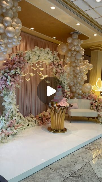 Yoly Arias | Kiara’s sweet 16th🌸🦋 @_bellarose1205  . . . . . #sweetsixteen #sweet16th #decoration #decorationideas | Instagram Fancy Sweet 16, Sweet 16 Backdrop Ideas, Quince Backdrop Ideas, Quince Ideas Themes, Sweet 16 Backdrop, 16 Backdrop, Quince Decor, Backdrop Ideas, Stage Decorations